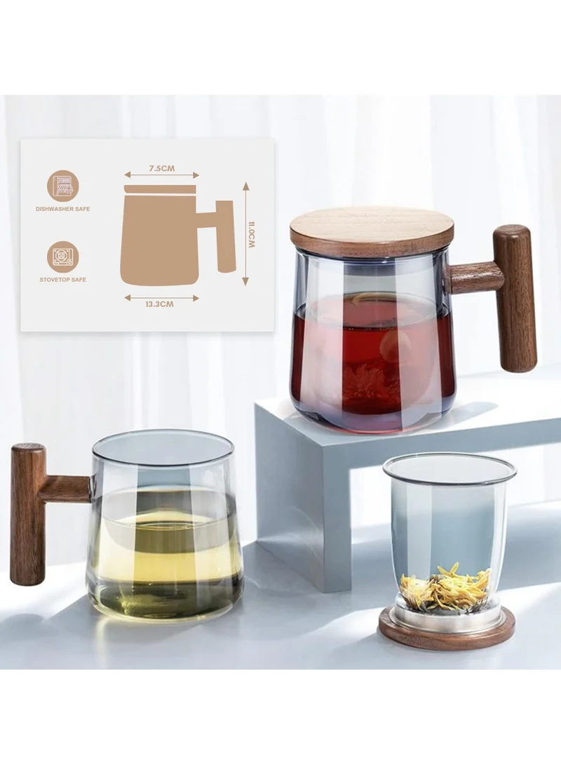 Quesera  Quesera Thick Heat-resistant High Borosilicate Glass Teacup with Infuser and Wooden Handle, Capacity: 300ML  | Best Price UAE