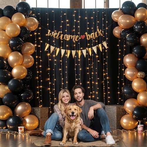PARTISKY Black Backdrop Curtain with Lights String for Parties,10x10FT Wrinkle Free Black Drapes Wedding Photo Backdrop Curtains for Baby Shower Birthday Ceremony Reception Home Party Decorations - Image 5