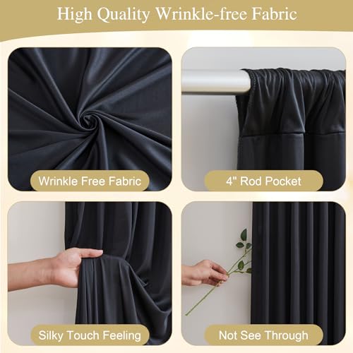 PARTISKY Black Backdrop Curtain with Lights String for Parties,10x10FT Wrinkle Free Black Drapes Wedding Photo Backdrop Curtains for Baby Shower Birthday Ceremony Reception Home Party Decorations - Image 2