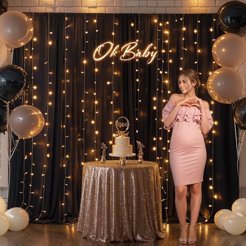 PARTISKY Black Backdrop Curtain with Lights String for Parties,10x10FT Wrinkle Free Black Drapes Wedding Photo Backdrop Curtains for Baby Shower Birthday Ceremony Reception Home Party Decorations - Image 4