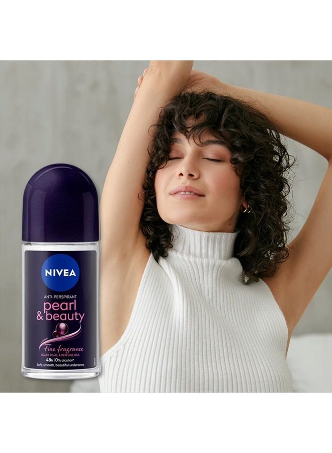 Nivea رول أون بيوتي بيرل الأسود - خالي من الكحول، مزيل عرق، 48 ساعة، محتوى منعش طوال اليوم، عطر فاخر، تحت الإبطين ناعم وجميل 1.7 أونصة (عبوة من 3) - Image 3