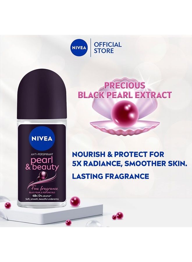 Nivea رول أون بيوتي بيرل الأسود - خالي من الكحول، مزيل عرق، 48 ساعة، محتوى منعش طوال اليوم، عطر فاخر، تحت الإبطين ناعم وجميل 1.7 أونصة (عبوة من 3) - Image 2