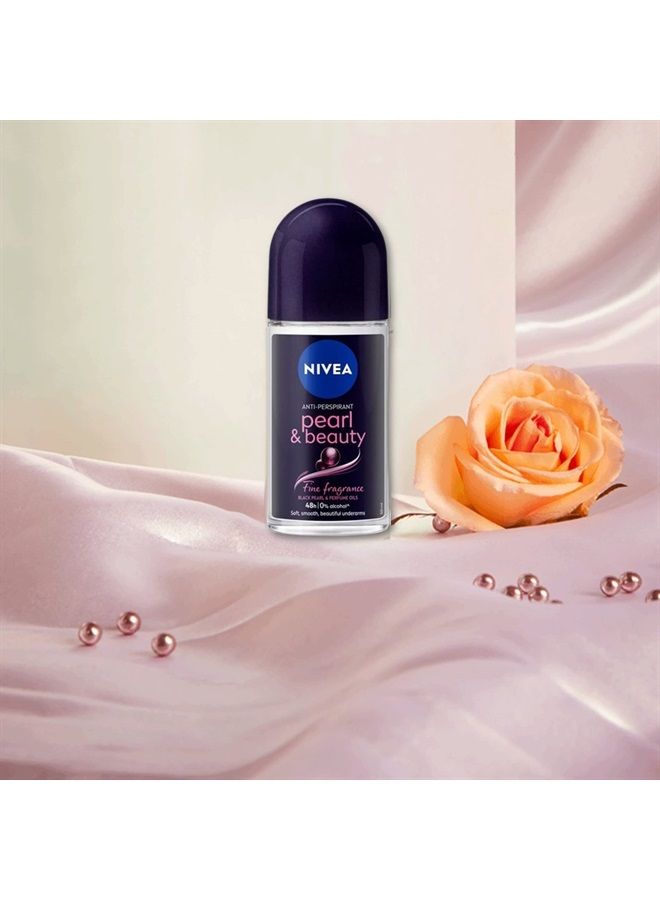 Nivea رول أون بيوتي بيرل الأسود - خالي من الكحول، مزيل عرق، 48 ساعة، محتوى منعش طوال اليوم، عطر فاخر، تحت الإبطين ناعم وجميل 1.7 أونصة (عبوة من 3) - Image 4