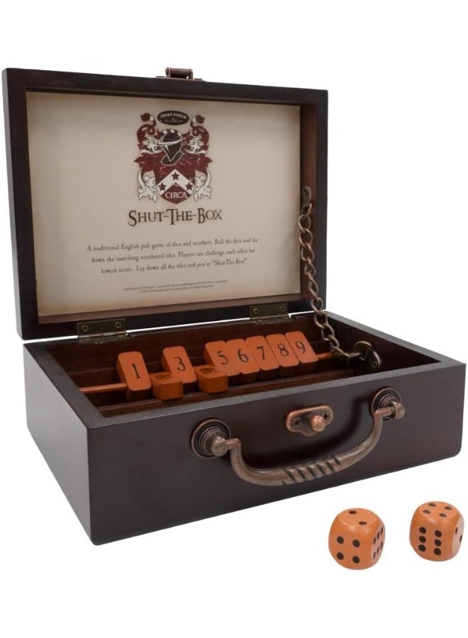 Front Porch Classics, Circa Shut the Box, Wooden 9 Number Dice Game with Case for Travel, for Adults and Kids Ages 8 and Up - Image 1