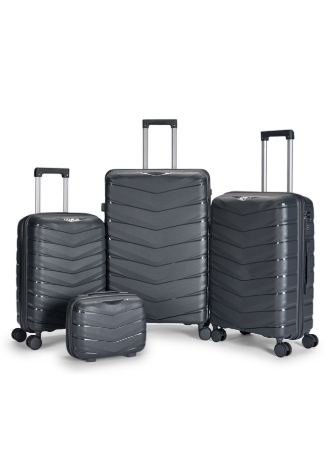 ليمرا طقم شنط سفر مكون من 4 حقائب أمتعة مصنوع من مادة البولي بروبلين المقاومة للكسر لون رمادي غامق - Image 1