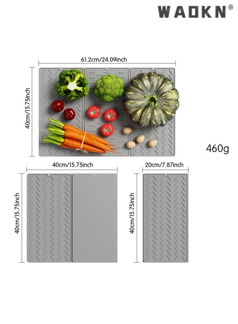 دبليو أيه أو كي أن مطبخ الأعلى طوى سيليكون استنزاف حصيرة - حجم قابل للتعديل لوحة الزجاج الجاف حصيرة ، مقاومة للحرارة ، ومكافحة زلق وسهلة التنظيف والتخزين ، متعددة الأغراض أدوات المطبخ حماية - Image 2