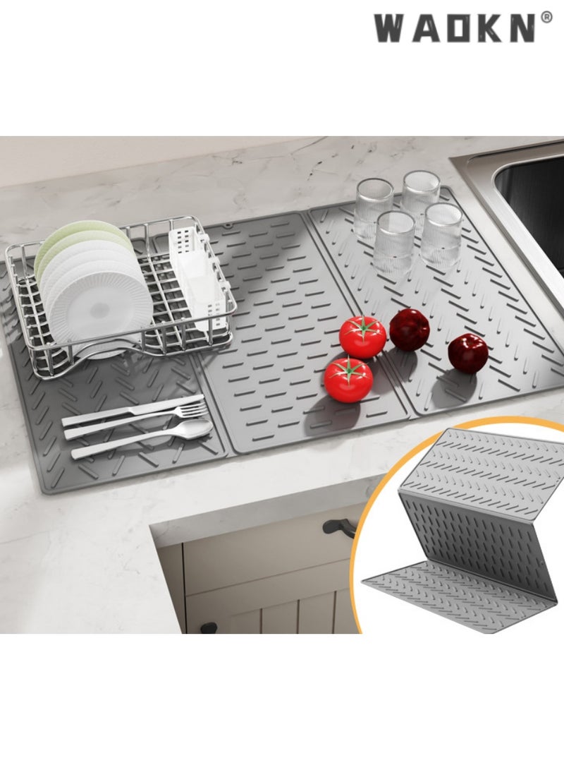 دبليو أيه أو كي أن مطبخ الأعلى طوى سيليكون استنزاف حصيرة - حجم قابل للتعديل لوحة الزجاج الجاف حصيرة ، مقاومة للحرارة ، ومكافحة زلق وسهلة التنظيف والتخزين ، متعددة الأغراض أدوات المطبخ حماية - Image 4