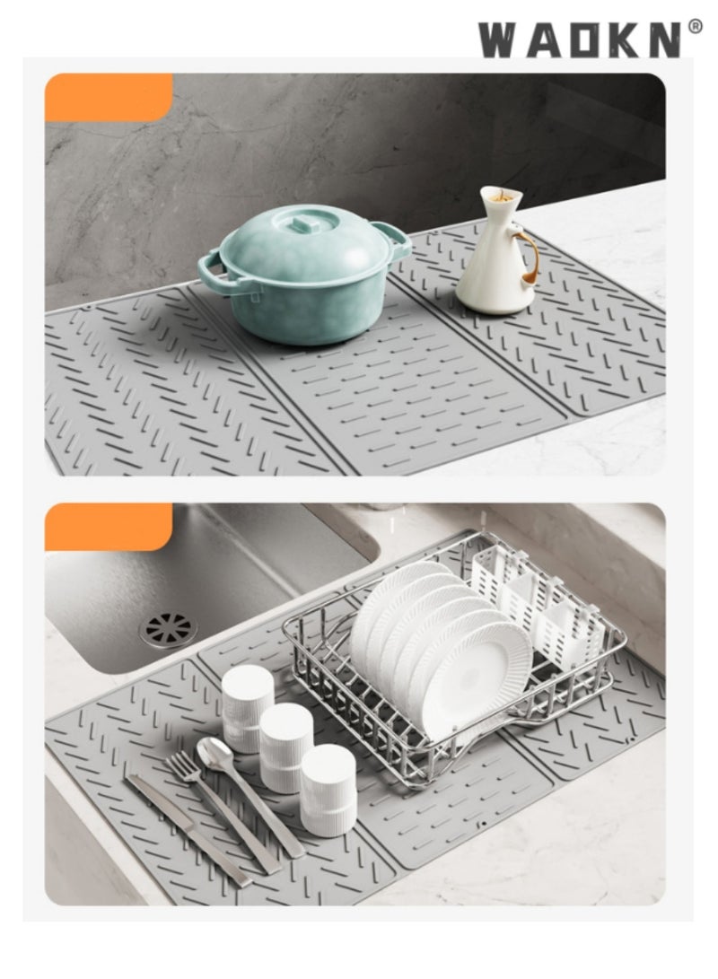 دبليو أيه أو كي أن مطبخ الأعلى طوى سيليكون استنزاف حصيرة - حجم قابل للتعديل لوحة الزجاج الجاف حصيرة ، مقاومة للحرارة ، ومكافحة زلق وسهلة التنظيف والتخزين ، متعددة الأغراض أدوات المطبخ حماية - Image 5