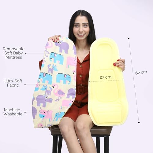 HOOPA 2-in-1 Infant Carrier for Newborn (0–4 Months) | Reclined Carrying & Breastfeeding Support | Strong Back Support | Indoor & Outdoor Use | Feeding Pillow | Nursing pad | Light Yellow - Image 2