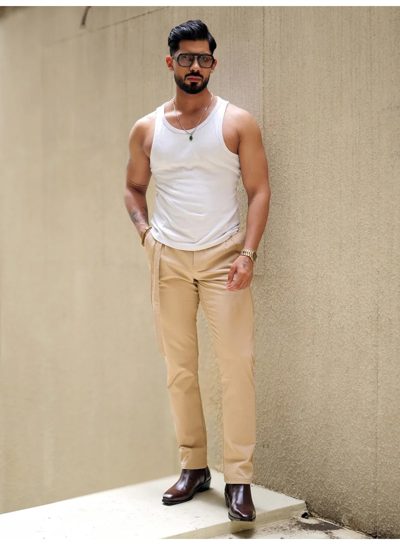 Maniac  Maniac Mens Beige Stripe Trouser for Men | Best Price UAE