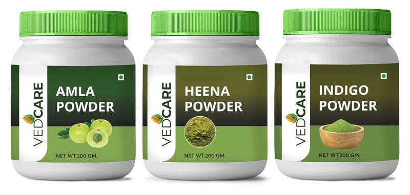 Vedcare Henna Powder Indigo Powder and Amla Powder Combo for Dyeing and Nourishing Hair 600 Grams - Image 1