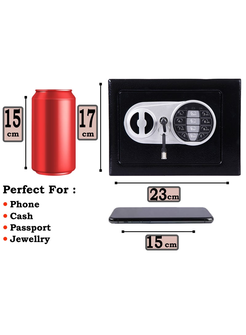 MAMATOONS Safe Box Steel Small 4.6L with Electronic Keypad Lock and Key, Mini Security Deposit Locker For Home Office Cash Box Jewelry Passport Watches (23x17x17cm) - Image 3