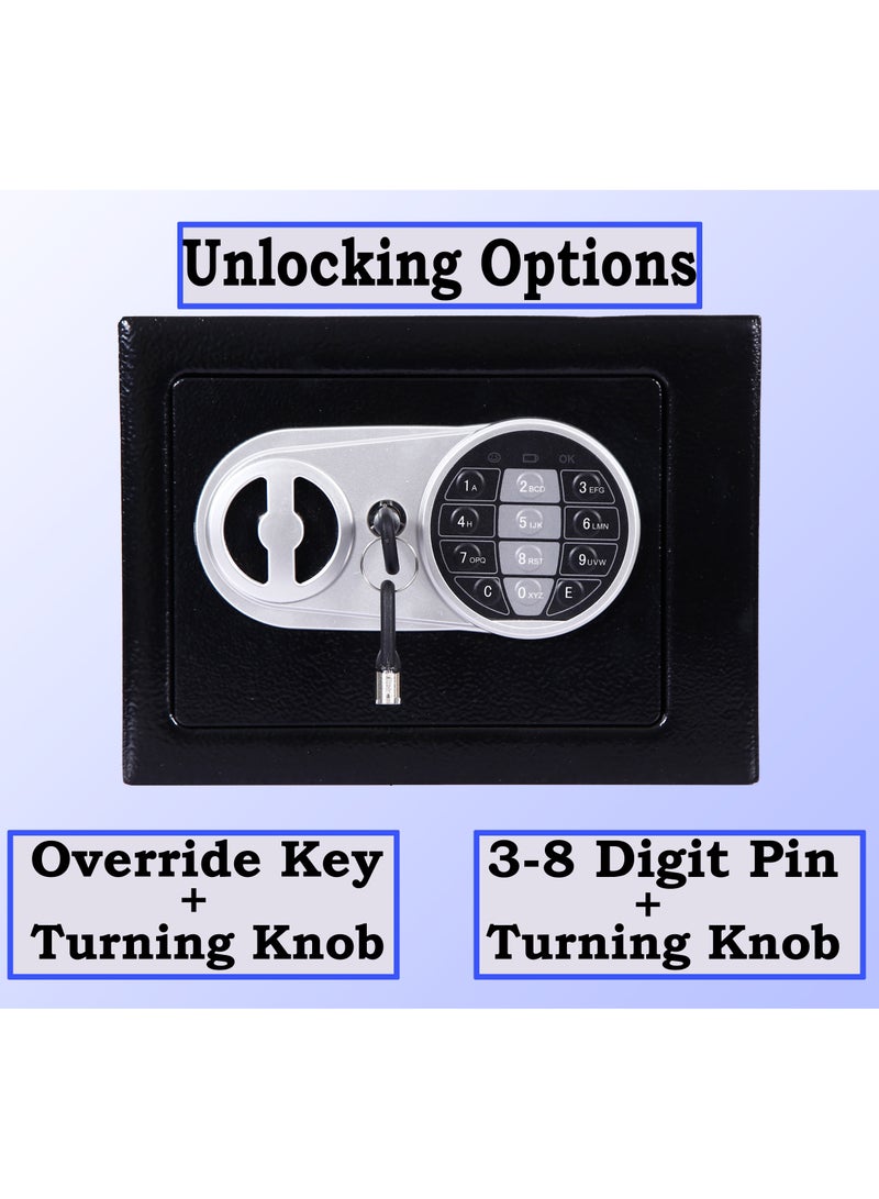 MAMATOONS Safe Box Steel Small 4.6L with Electronic Keypad Lock and Key, Mini Security Deposit Locker For Home Office Cash Box Jewelry Passport Watches (23x17x17cm) - Image 5