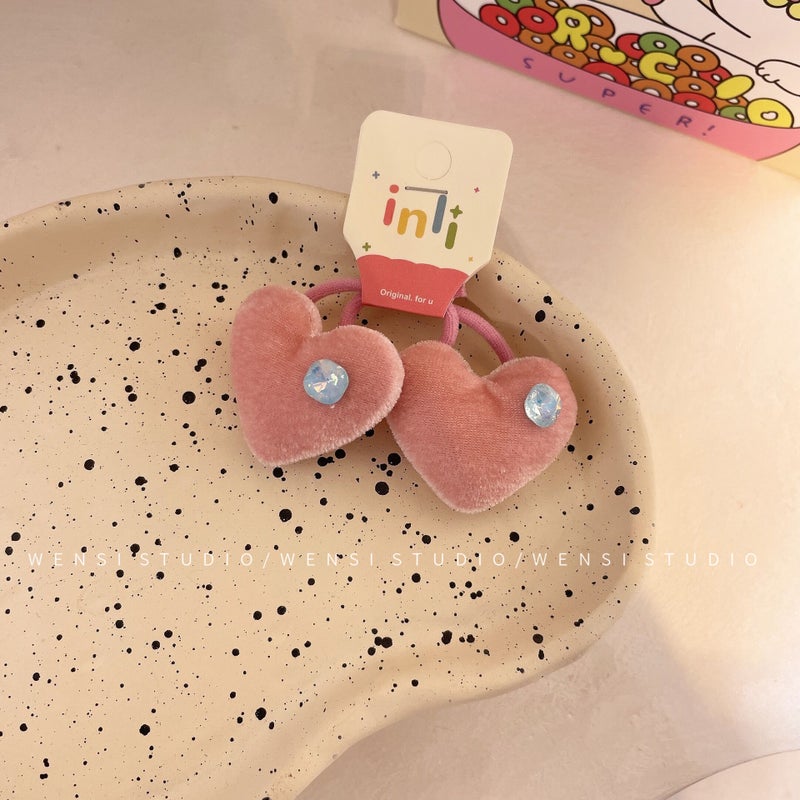Loquat Plush Star Hair Tie Sweet Autumn Winter Kids Hairband Pink love heart