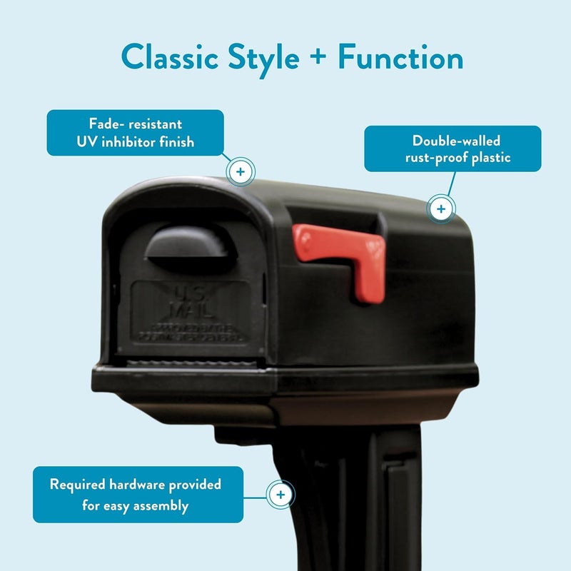ARCHITECTURAL MAILBOXES Classic Plastic, Dual Access, Mailbox and Post Kit, GCL100BAM, Black, Medium Capacity - Image 4