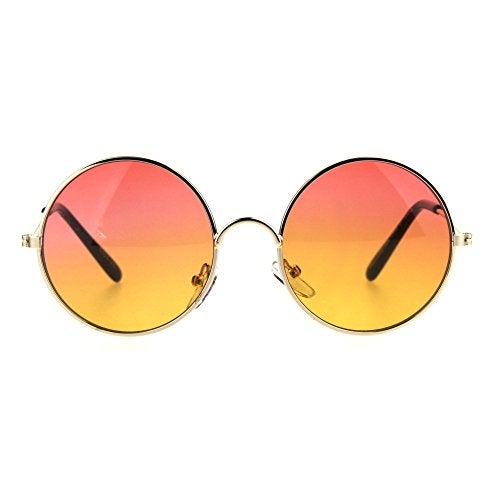 SA106 Kids Child Size Hippie Round Circle Lens Tie Dye Gradient Metal Sunglasses (red orange) - Image 2
