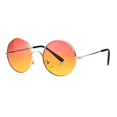 SA106 Kids Child Size Hippie Round Circle Lens Tie Dye Gradient Metal Sunglasses (red orange) - Image 1
