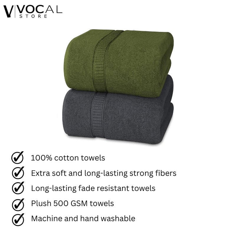Vocal Store Ultra Soft, Super Absorbent, 100% Cotton 2 Piece Bath Towel Set, 600 GSM, 30 inch x 60 inch (Green and Grey, Set of 2) TW-V03-GRY+GRE-2 - Image 2