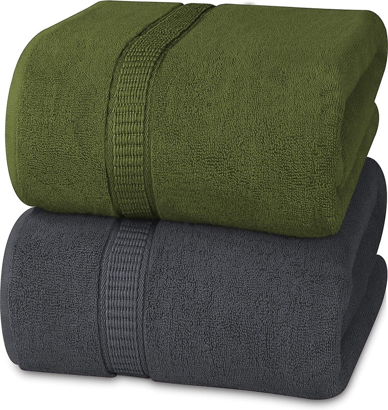 Vocal Store Ultra Soft, Super Absorbent, 100% Cotton 2 Piece Bath Towel Set, 600 GSM, 30 inch x 60 inch (Green and Grey, Set of 2) TW-V03-GRY+GRE-2 - Image 1