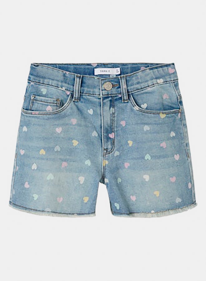 NAME IT Name It Kids Girls Rose High Waisted Mom Denim Shorts 3555-On  - Image 1