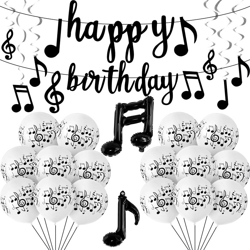 Skylety 60 Pieces Music Theme Party Decorations Set Include Music Note Latex Balloons Music Note Foil Balloons Music Note Banner Music Note Hanging Swirls for Birthday Party Wedding Supplies (Classic Style) - Image 1