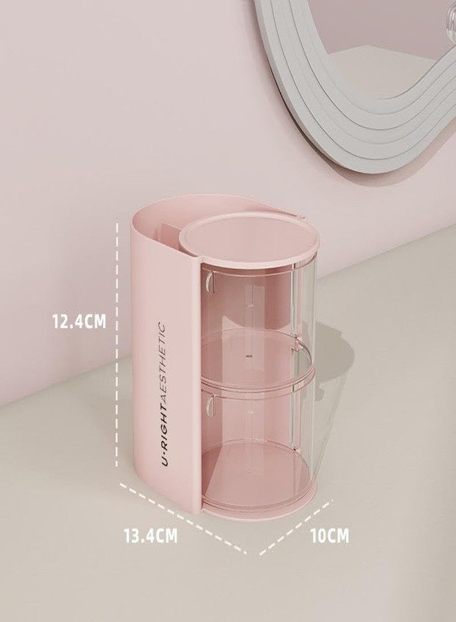QUIRA Rotating Makeup Organizer with 2 Transparent Storage Compartments, Dustproof Cosmetic Holder for Vanity, Skincare Lipstick Jewelry Desk Organizer Box (Multicolour) - Image 2