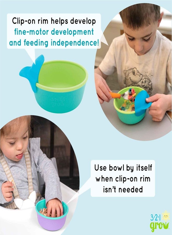 321 Grow Silicone Easy Scoop & Hold Bowl Set – Adaptive Baby & Toddler Feeding Bowls with Clip-On Rim and Handle – Helps Build Independence & Coordination – 2 Pack – Dishwasher Safe (Grape) - Image 4
