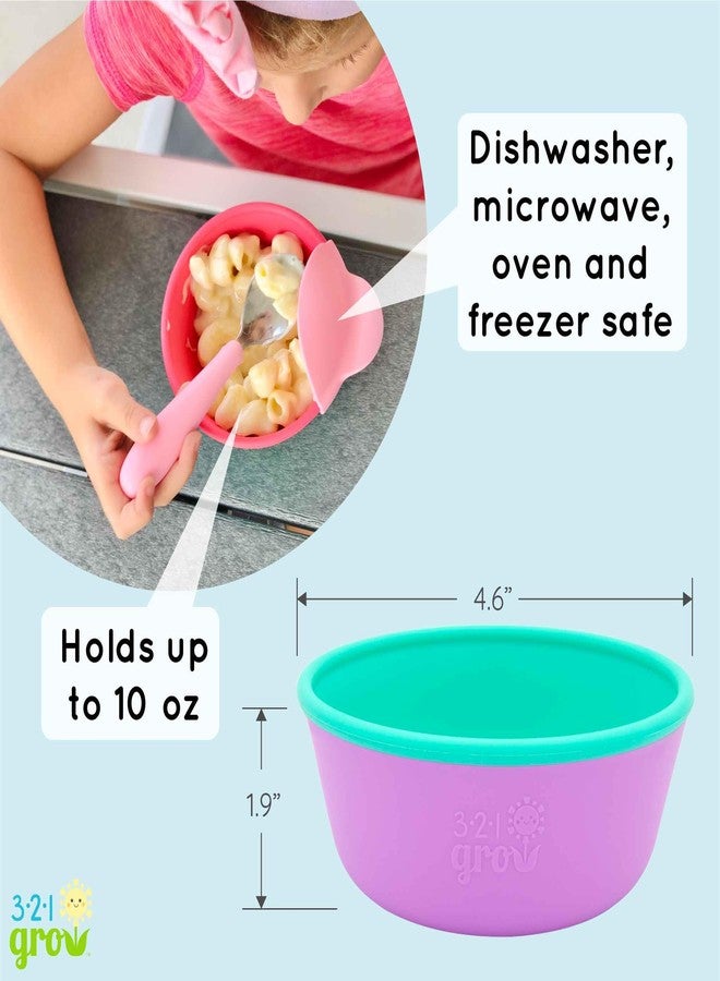 321 Grow Silicone Easy Scoop & Hold Bowl Set – Adaptive Baby & Toddler Feeding Bowls with Clip-On Rim and Handle – Helps Build Independence & Coordination – 2 Pack – Dishwasher Safe (Grape) - Image 3