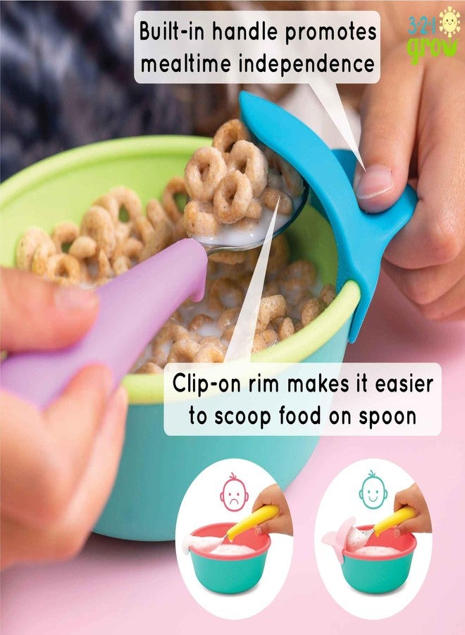 321 Grow Silicone Easy Scoop & Hold Bowl Set – Adaptive Baby & Toddler Feeding Bowls with Clip-On Rim and Handle – Helps Build Independence & Coordination – 2 Pack – Dishwasher Safe (Grape) - Image 2