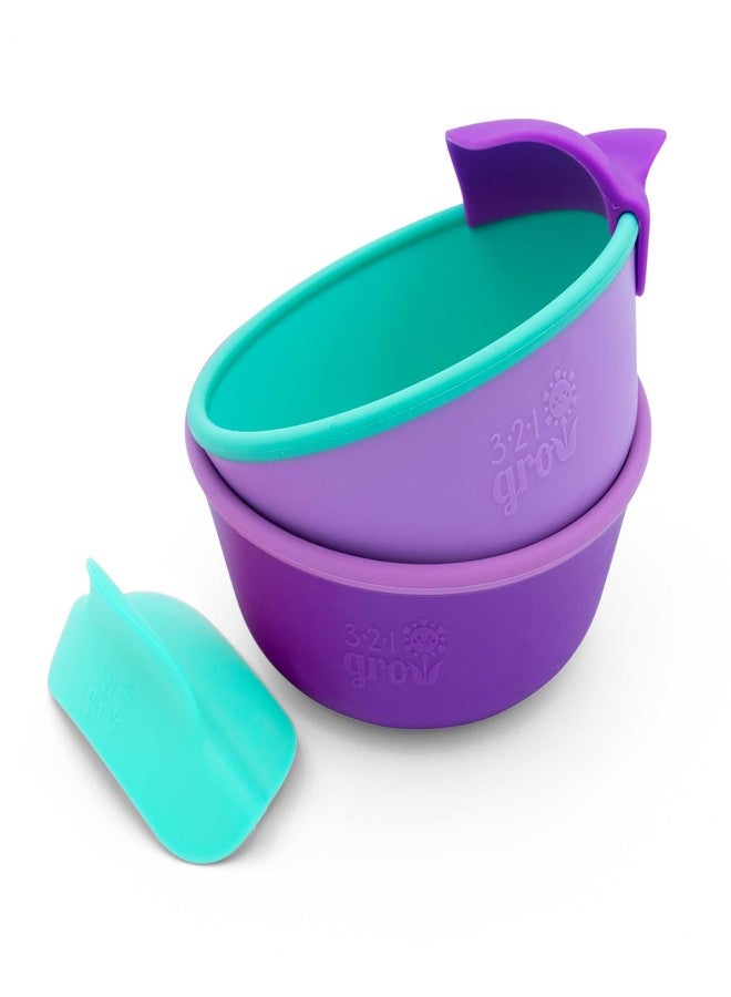 321 Grow Silicone Easy Scoop & Hold Bowl Set – Adaptive Baby & Toddler Feeding Bowls with Clip-On Rim and Handle – Helps Build Independence & Coordination – 2 Pack – Dishwasher Safe (Grape) - Image 1