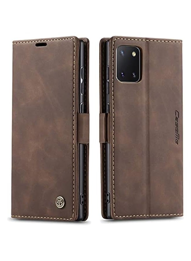 CaseMe Matte Retro PU Leather Wallet Case with Magnetic Kickstand for Samsung Galaxy Note 10 Lite\/A81 - Coffee - Image 1