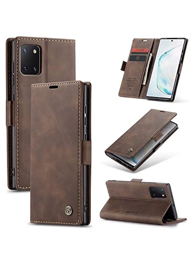 CaseMe Matte Retro PU Leather Wallet Case with Magnetic Kickstand for Samsung Galaxy Note 10 Lite\/A81 - Coffee - Image 2