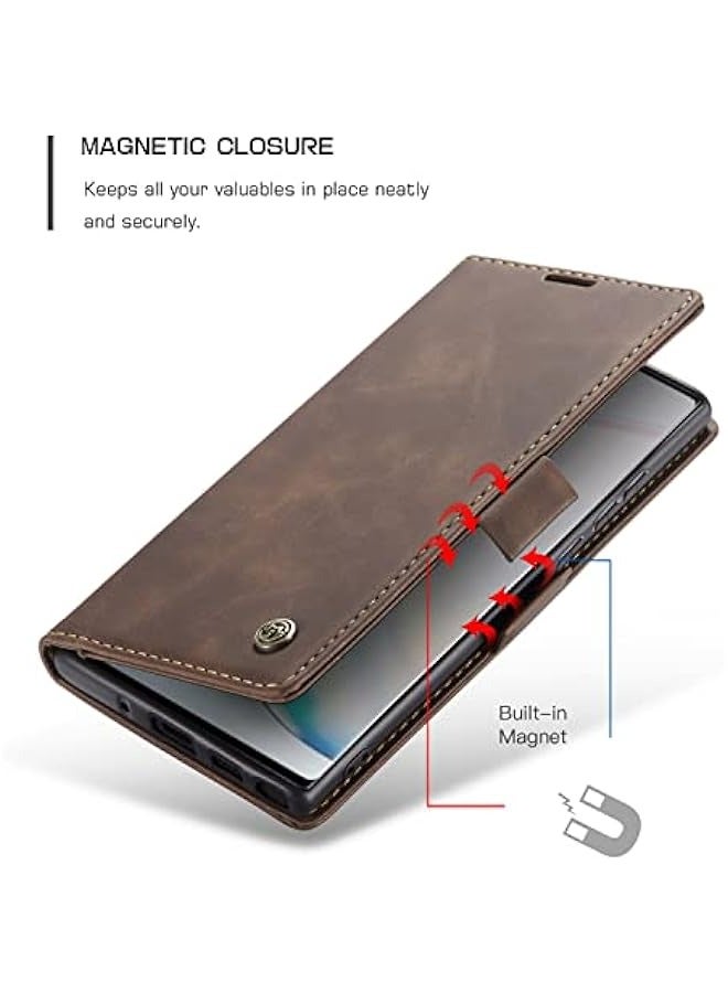CaseMe Matte Retro PU Leather Wallet Case with Magnetic Kickstand for Samsung Galaxy Note 10 Lite\/A81 - Coffee - Image 5