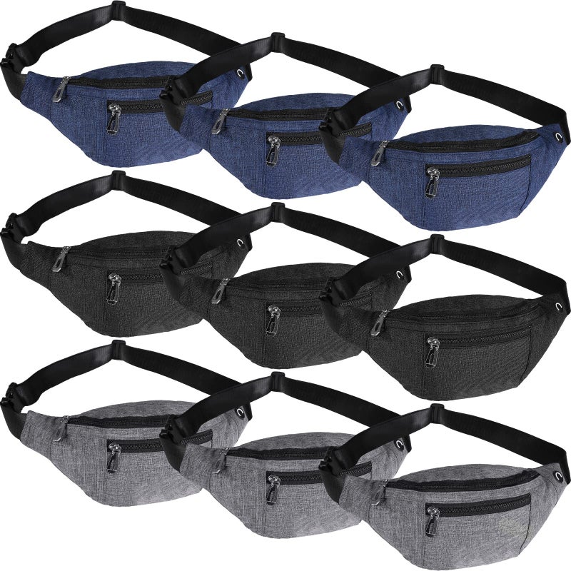 Amylove 9 Pcs Fanny Pack Bulk for Women Men with Adjustable Strap Waterproof Waist Packs for Travel Hiking Cycling Running Outdoor SportsBlack GrayGreenClassic Style - Image 2