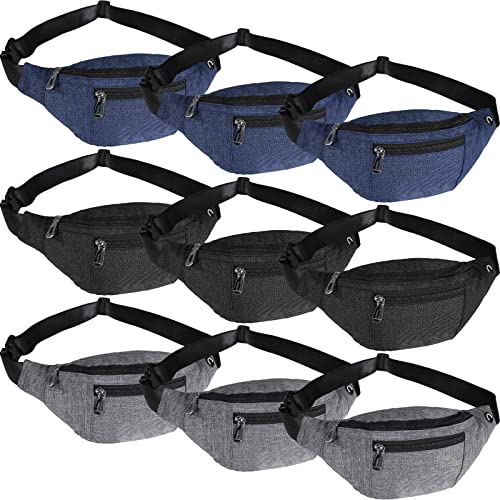 Amylove 9 Pcs Fanny Pack Bulk for Women Men with Adjustable Strap Waterproof Waist Packs for Travel Hiking Cycling Running Outdoor SportsBlack GrayGreenClassic Style - Image 1