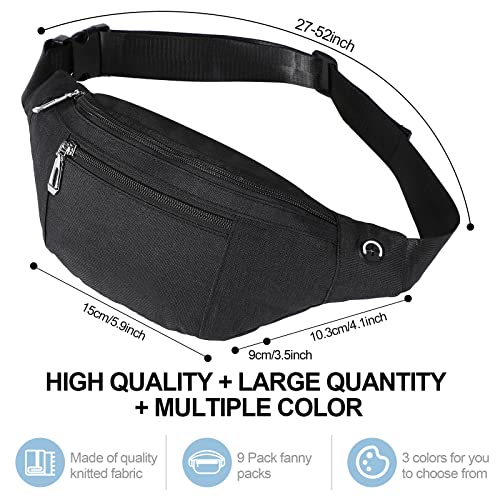 Amylove 9 Pcs Fanny Pack Bulk for Women Men with Adjustable Strap Waterproof Waist Packs for Travel Hiking Cycling Running Outdoor SportsBlack GrayGreenClassic Style - Image 3