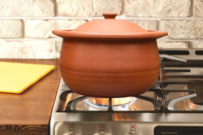 STEAMING CLAY POT EARTHEN HANDMADE AND UNGLAZED STEAMING POT 25 LTR FOR COOKING RICE CURRY DAL SAMBAR BOILING VEGETABLES BROWN