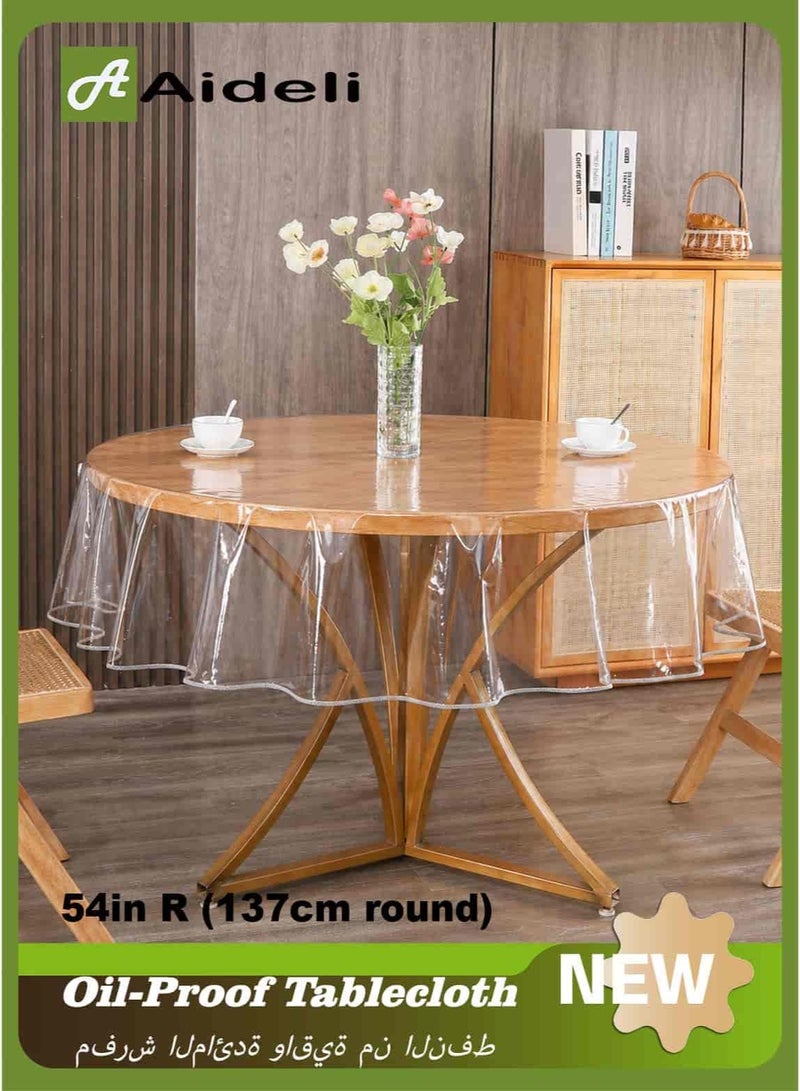 Aideli Clear Plastic Tablecloth 100% Waterproof Round 54in (137cm), Transparent PVC Table Cover Protector, Oil-Proof Stain-Resistant Wipeable Dining Table Cover for Indoor Outdoor - Image 1