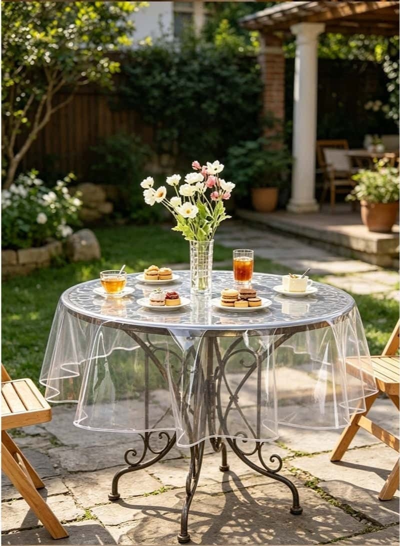 Aideli Clear Plastic Tablecloth 100% Waterproof Round 54in (137cm), Transparent PVC Table Cover Protector, Oil-Proof Stain-Resistant Wipeable Dining Table Cover for Indoor Outdoor - Image 4