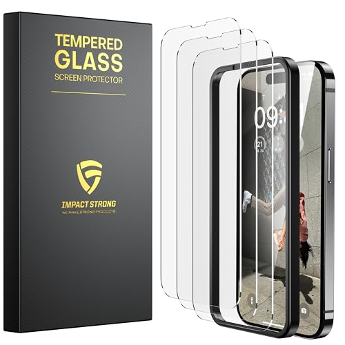 ImpactStrong 3-Pack Shatterproof Tempered Glass Screen Protector for iPhone 14 Pro Max [Easy Installation Frame] [Bubble Free] [9H Hardness] [Full Coverage] Case Friendly, 6.7 Inch - Image 1