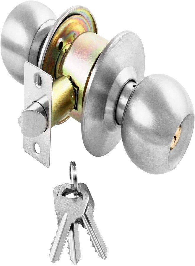 MLD Matte Finish Stainless Steel 202 Lockset Cylindrical Lock Latch Door Tubular Door Lock Silver with 3 Keys - Image 1