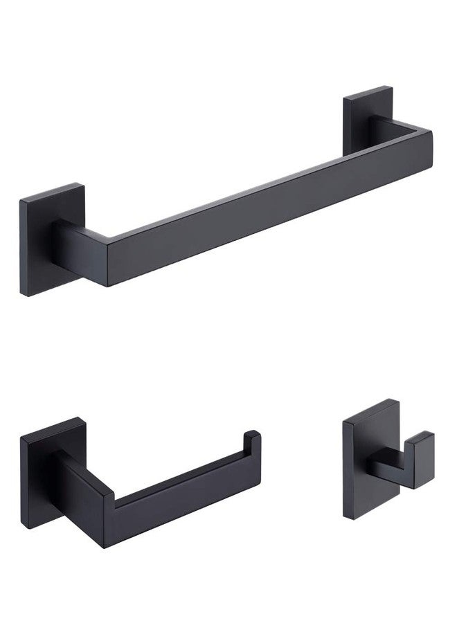 TASTOS 3-Piece Bathroom Hardware Set Matte Black Wall Mounted Bathroom Accessory Set, Premium Stainless Steel Robe Hook Toilet Paper Holder 16-Inch Towel Bar (Black) - Image 1