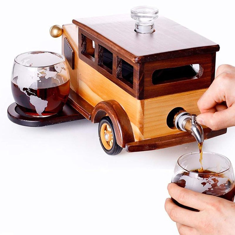 Riderev Riderev Retro Car Model Decanter (1000ML) Set Whiskey & Wine Decanter Airplane Set 2 Globe Glasses (300ML) Classic Cars Shaped Decanter, Creative Wine Carafe, for Liquor Scotch Bourbon Vodka  - Image 4