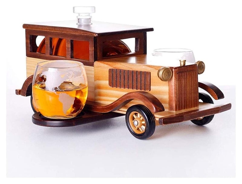 Riderev Riderev Retro Car Model Decanter (1000ML) Set Whiskey & Wine Decanter Airplane Set 2 Globe Glasses (300ML) Classic Cars Shaped Decanter, Creative Wine Carafe, for Liquor Scotch Bourbon Vodka  - Image 1