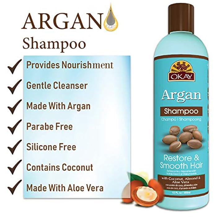 OKAY | Argan Shampoo | For All Hair Types & Textures | Restore, Hydrate and Smooth Hair | With Coconut, Almond, & Aloe Vera | Free of Parabens, Silicones, Sulfates | 12 oz - Image 4