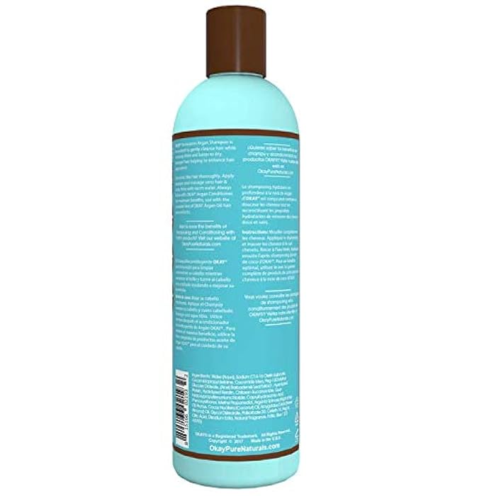 OKAY | Argan Shampoo | For All Hair Types & Textures | Restore, Hydrate and Smooth Hair | With Coconut, Almond, & Aloe Vera | Free of Parabens, Silicones, Sulfates | 12 oz - Image 2