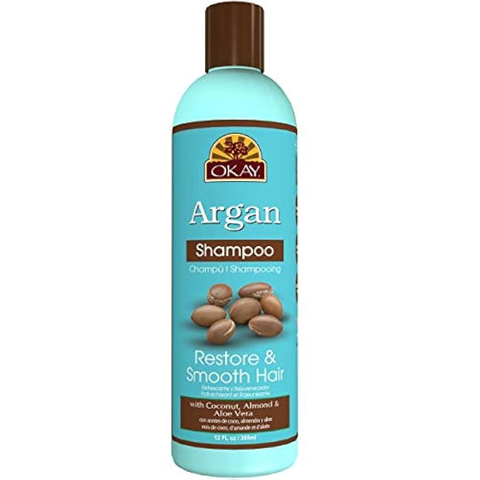 OKAY | Argan Shampoo | For All Hair Types & Textures | Restore, Hydrate and Smooth Hair | With Coconut, Almond, & Aloe Vera | Free of Parabens, Silicones, Sulfates | 12 oz - Image 1