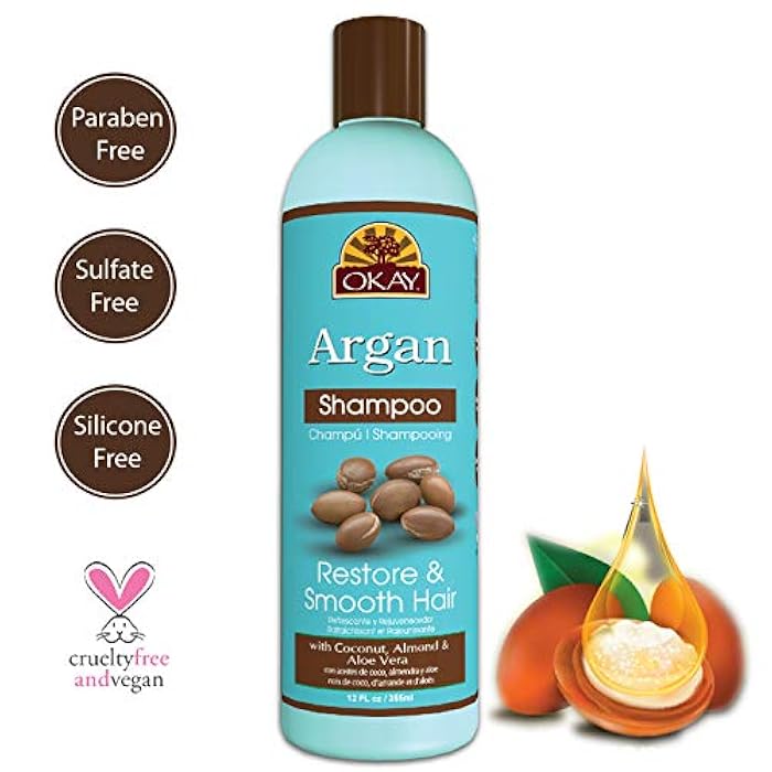 OKAY | Argan Shampoo | For All Hair Types & Textures | Restore, Hydrate and Smooth Hair | With Coconut, Almond, & Aloe Vera | Free of Parabens, Silicones, Sulfates | 12 oz - Image 3