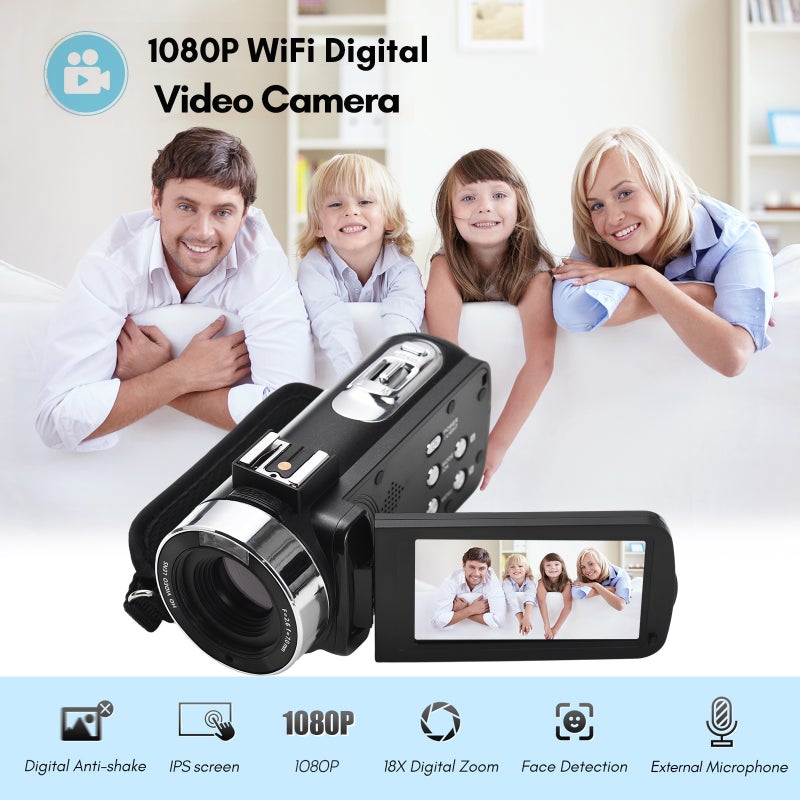 1080P Digital Video Camera FHD Camcorder DV Recorder 30MP 18X Digital Zoom 3.0 Inch Screen Supports Auto Focus Face Detection Anti-shake with 2pcs Batteries + Remote Control for YouTube Vlogging - Image 3