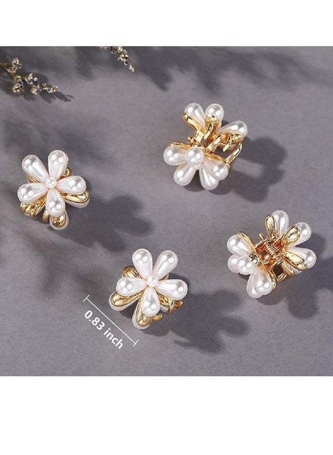SUN Ring SUNRING Korean Style Small Pearl Hair Claw Clips | Mini Flower Design Pearl Claw Clips for Women and Girls 4Pcs (Pack of 4, White) - Image 1